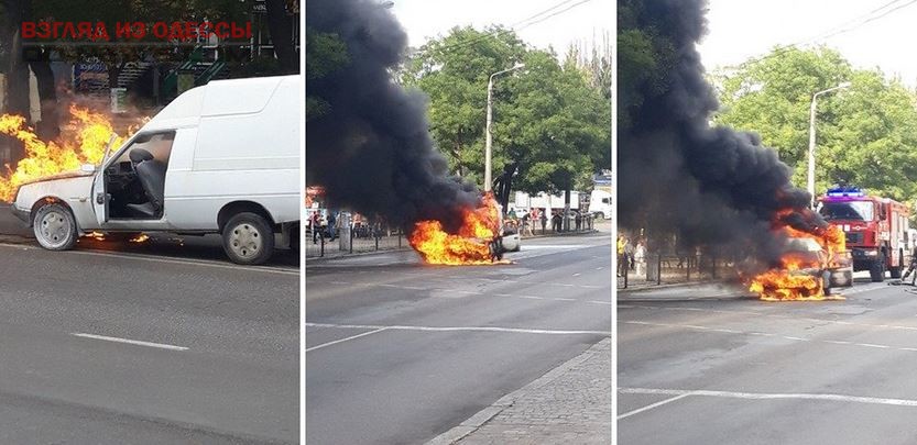 Появилось видео горящего автомобиля в Одессе